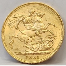 AUSTRALIA 1881 . ONE 1 SOVEREIGN . MELBOURNE . GOLD